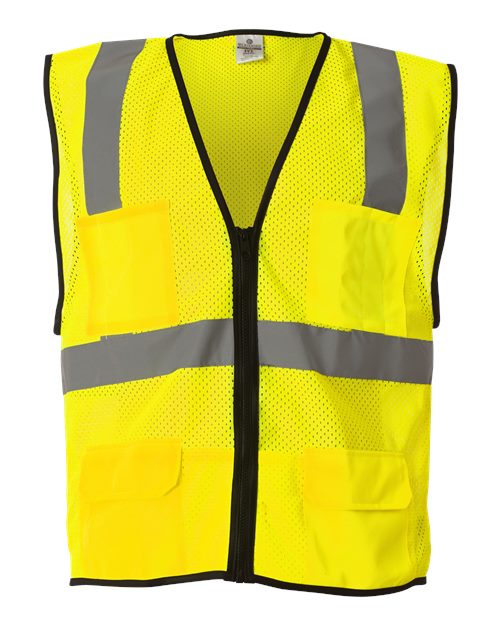Kishigo Unisex Economy Mesh 6-Pocket Vest in Lime, front view