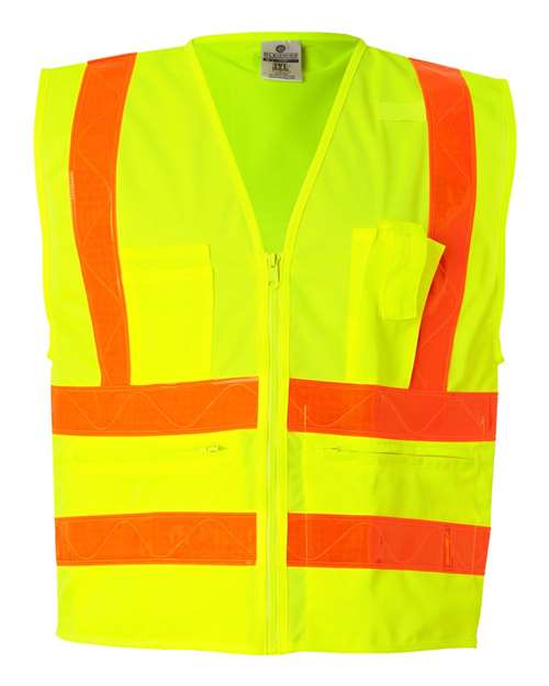 Kishigo Unisex Prismatic Hydrowick-Lite Multi Zipper Vest in Lime, front view