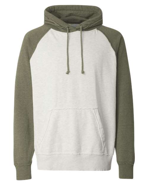 J. America Men's Vintage Heather Hooded Sweatshirt in Oatmeal Heather/Army Heather