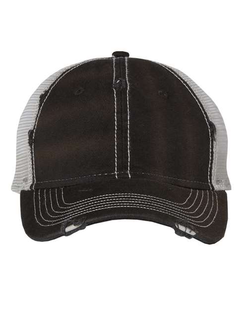 Valucap Bounty Dirty-Washed Distressed Mesh-Back Cap in Black/Silver