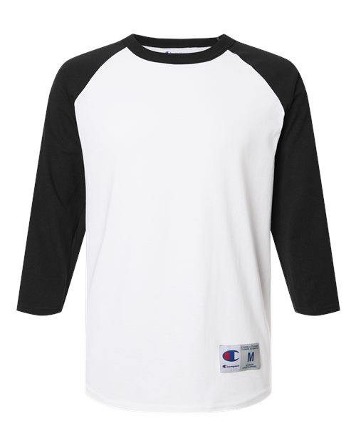 Champion Unisex Raglan Baseball T-Shirt in White/Black