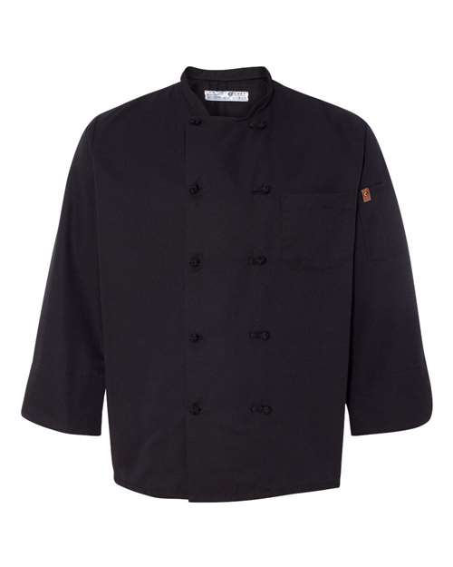 Chef Designs Black Knot Button Chef Coat in Black