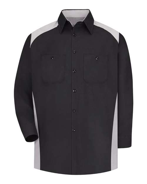 Red Kap Men's Motorsports Shirt in Black/Silver, front view