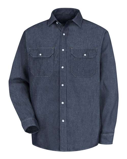 Red Kap Men's Deluxe Denim Long Sleeve Shirt in Denim, front view