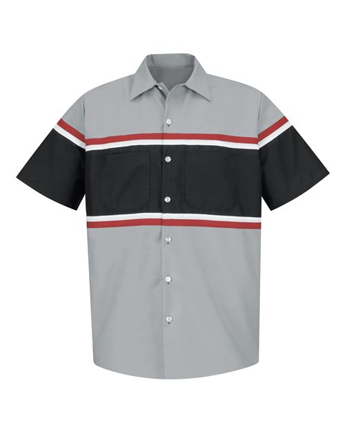Red Kap Men's Technician Shirt in Grey/Black/Red, front view
