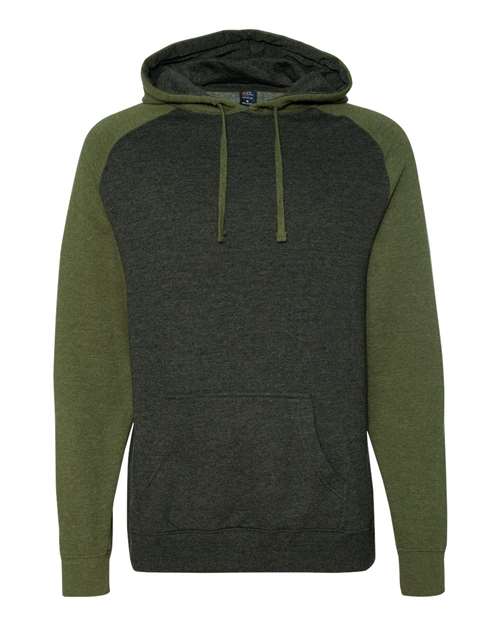 Independent Trading Co. Unisex Raglan Hooded Sweatshirt in Charcoal Heather/Army Heather