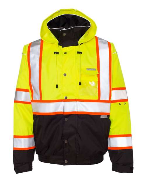 Kishigo Unisex Premium Brilliant Series® Bomber Jacket in Lime, front view