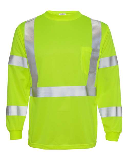 Kishigo Unisex Long Sleeve Class 3 T-Shirt in Lime, front view