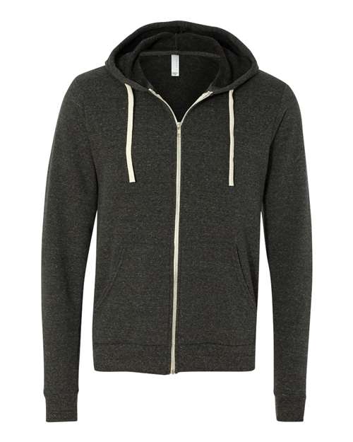 BELLA + CANVAS Unisex Triblend Sponge Fleece Full-Zip Hoodie Sweatshirt in Charcoal Black Triblend, front view