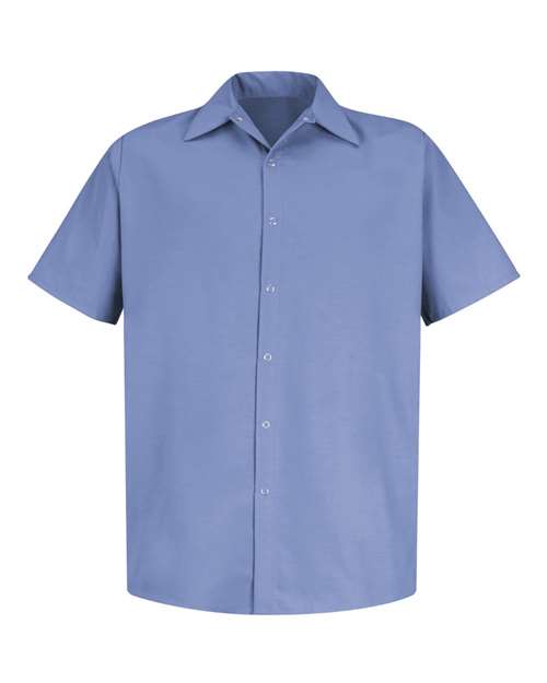 Red Kap Men's Specialized Short Sleeve Pocketless Work Shirt in Light Blue, front view