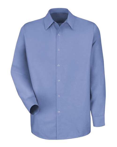 Red Kap Men's Specialized Pocketless Poplin Long Sleeve Work Shirt in Light Blue, front view
