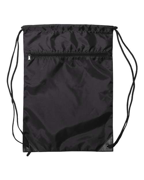 Liberty Bags Zippered Drawstring Backpack in Black, front view
