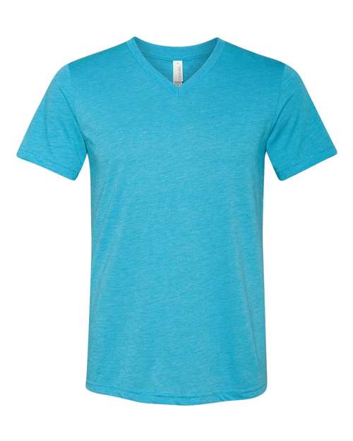 BELLA + CANVAS Unisex Triblend V-Neck Tee in Aqua Triblend, front view