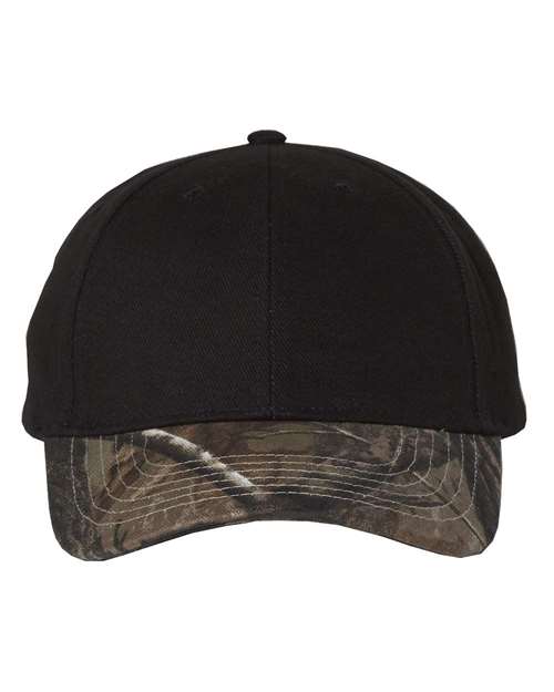 Kati Solid Crown with Camo Bill Cap in Black/Realtree AP, front view