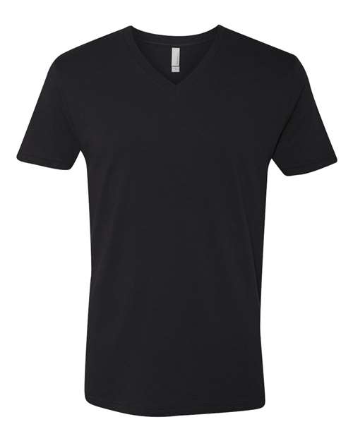 Next Level Unisex Cotton V-Neck T-Shirt in Black, front view