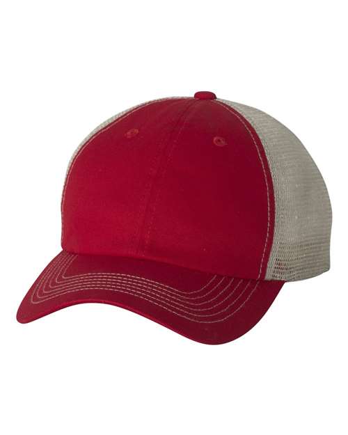 Valucap Contrast-Stitch Mesh-Back Cap in Red/Stone, front view