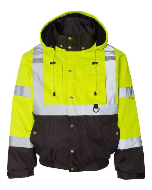 Kishigo Unisex Ripstop Bomber Jacket in Lime/Black, front view