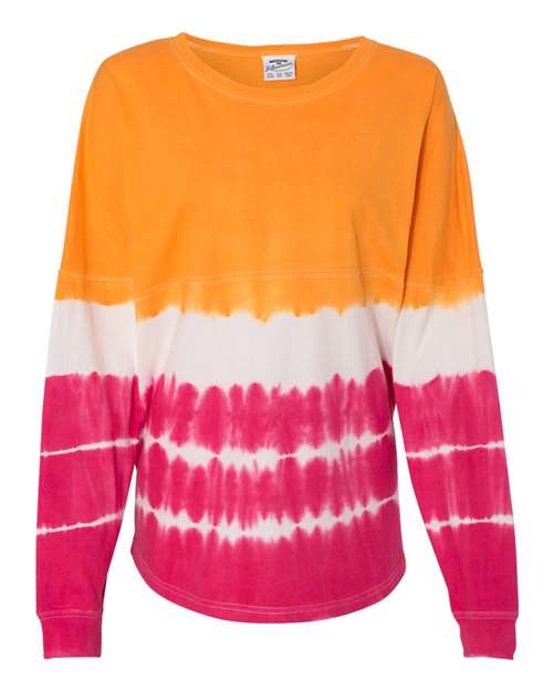 J. America Unisex Game Day Jersey Long Sleeve T-Shirt in Atomic Orange/Cosmic Pink Tie-Dye