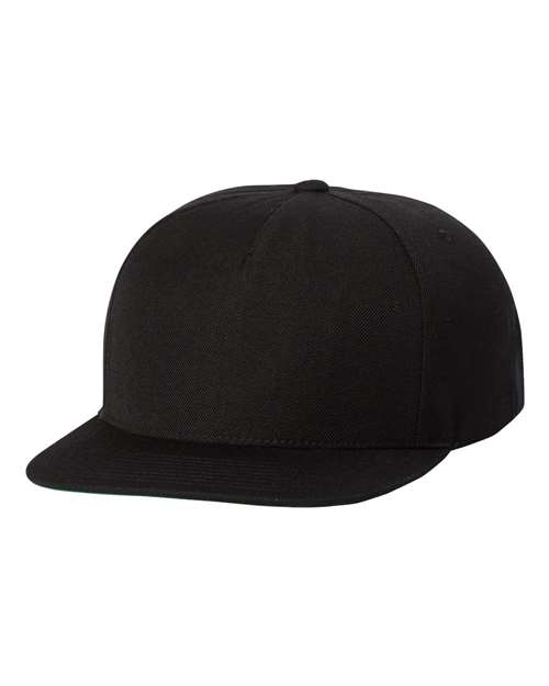YP Classics Premium Five-Panel Snapback Cap in Black, front view