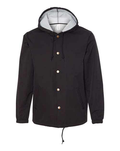 Independent Trading Co. Men's Water-Resistant Hooded Windbreaker in Black