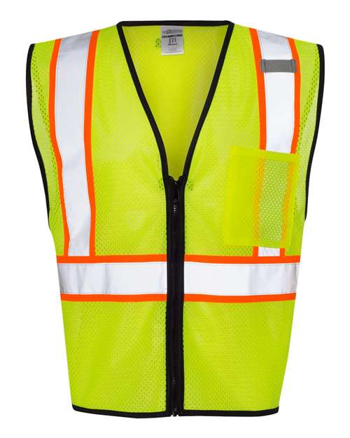 Kishigo Unisex Economy Contrasting Vest with Zippered Front in Lime, front view