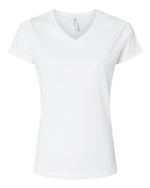 SubliVie Women’s Polyester V-Neck Tee in White, front view