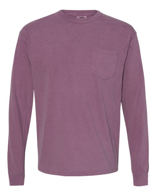 Comfort Colors Unisex Garment-Dyed Heavyweight Long Sleeve Pocket T-Shirt in Berry