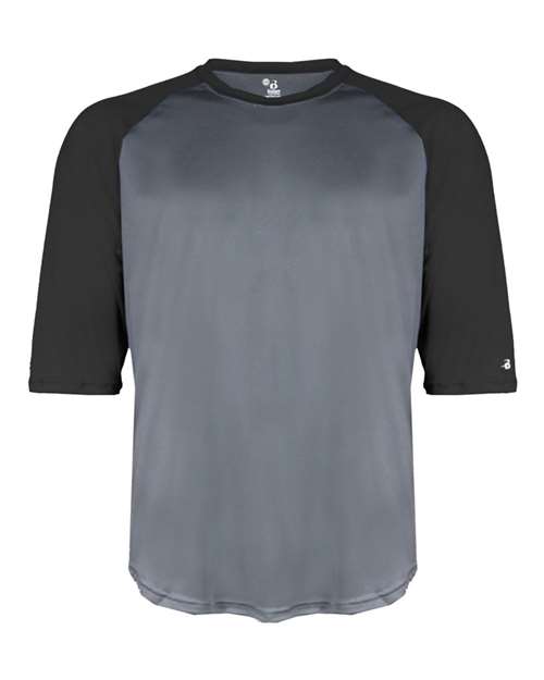 Badger Youth B-Core Three-Quarter Sleeve Baseball T-Shirt in Graphite/Black, front view