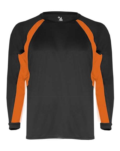 Badger Youth B-Core Hook Long Sleeve T-Shirt in Black/Burnt Orange