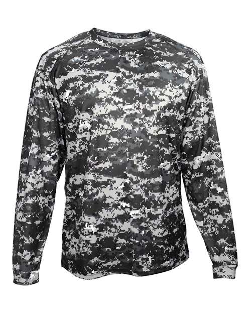 Badger Youth Digital Camo Long Sleeve T-Shirt in Black Digital, front view