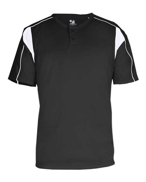 Alleson Athletic Men's B-Core Pro Placket Jersey in Black/White, front view