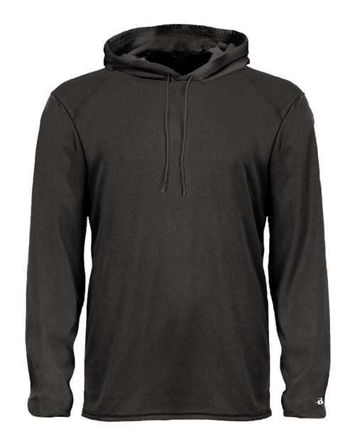 Badger Unisex B-Core Hooded Long Sleeve T-Shirt in Black, front view