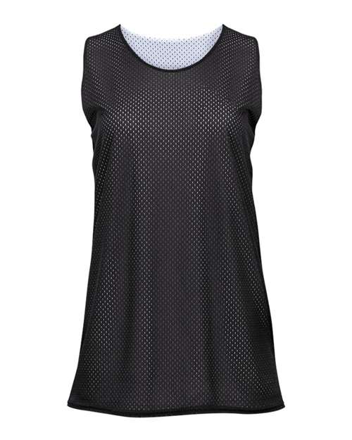 Badger Women's Pro Mesh Reversible Tank Top in Black/White, front view