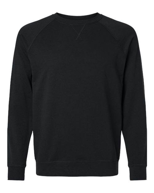 Next Level Unisex Laguna Raglan Crewneck Sweatshirt in Black, front view