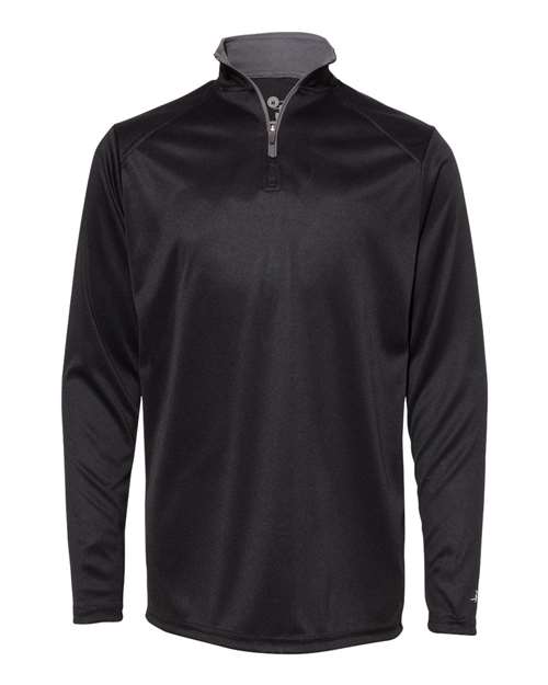 Badger Youth B-Core Quarter-Zip Pullover in Black/Graphite, front view
