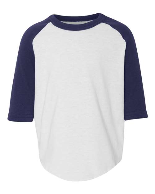 Augusta Sportswear Toddler Three-Quarter Sleeve Baseball Jersey in White/Navy