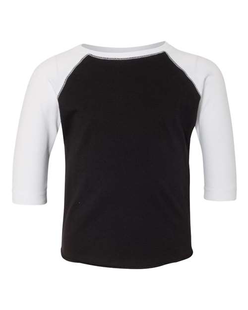 Rabbit Skins Toddler Baseball Fine Jersey Three-Quarter Sleeve Tee in Black Solid/White