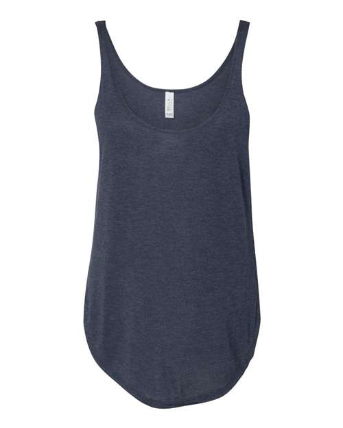 BELLA + CANVAS Women's Flowy Tank with Side Slit in Heather Navy, front view