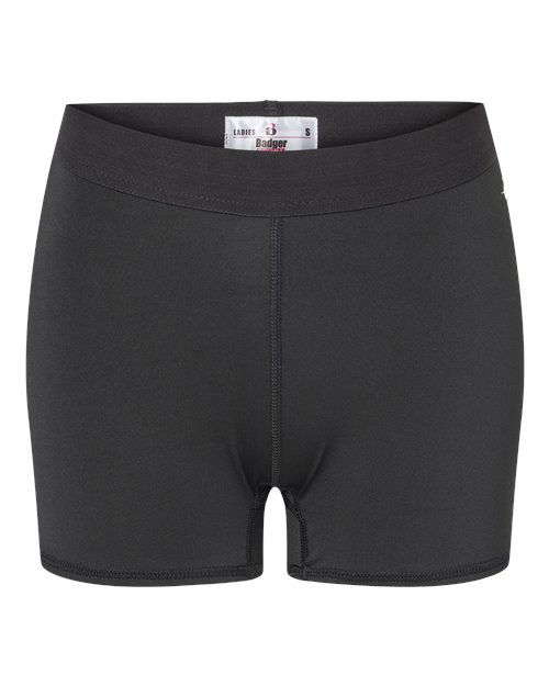 Badger Women’s 3″ Pro-Compression Shorts for Team Uniforms in Black, front view