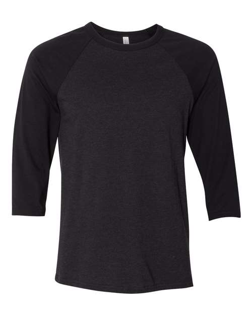 BELLA + CANVAS Unisex Three-Quarter Sleeve Baseball Tee in Black Heather/Black