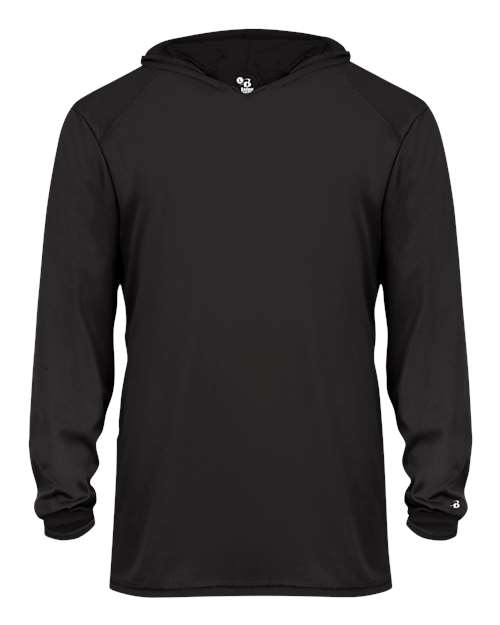 Badger Youth B-Core Long Sleeve Hooded T-Shirt in Black, front view
