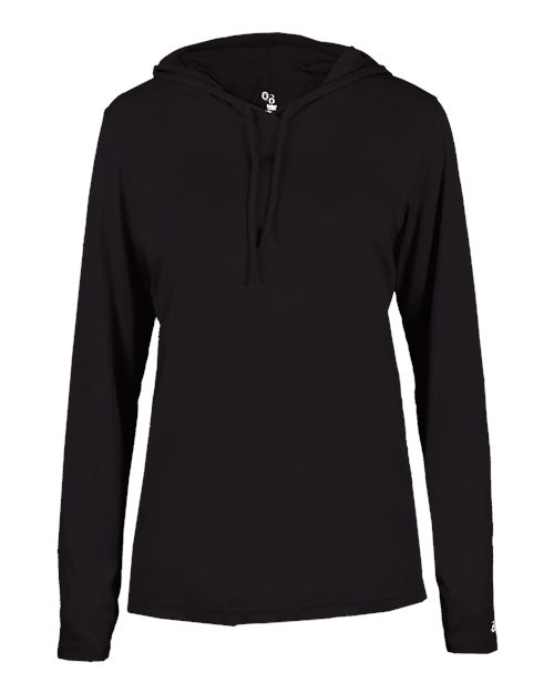 Badger Women's B-Core Long Sleeve Hooded T-Shirt in Black, front view