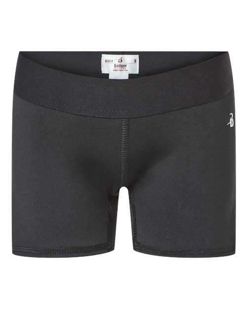 Badger Girls' Pro-Compression Shorts in Black, front view