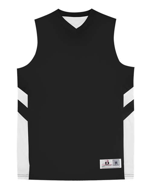 Alleson Athletic Men's B-Pivot Rev Tank Top in Black/White, front view