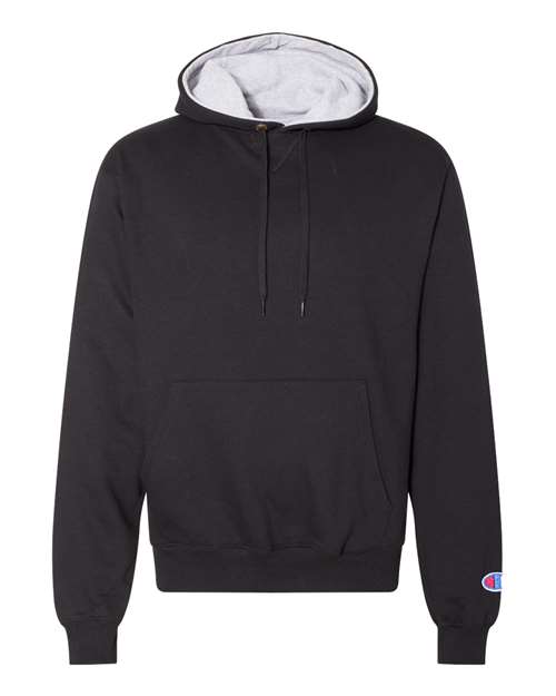 Champion Unisex Cotton Max Hooded Sweatshirt in Black, front view