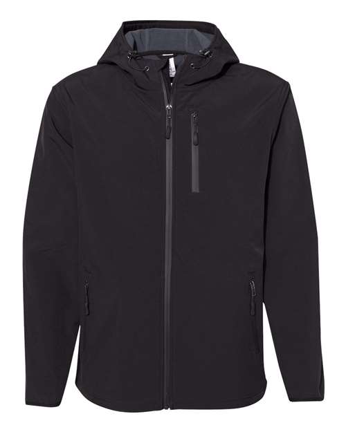 Independent Trading Co. Men's Poly-Tech Soft Shell Jacket in Black, front view