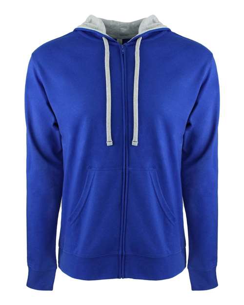 Next Level Unisex Laguna Full-Zip Hoodie Sweatshirt in Royal/Heather Grey