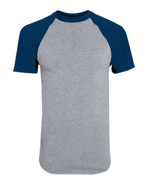Augusta Sportswear Youth Raglan Baseball Jersey in Athletic Heather/Navy