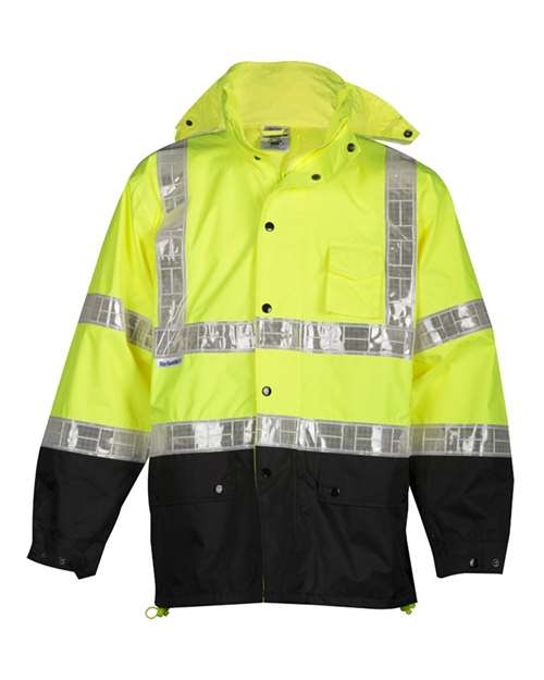 Kishigo Unisex Storm Stopper Pro Rainwear Jacket in Lime, front view