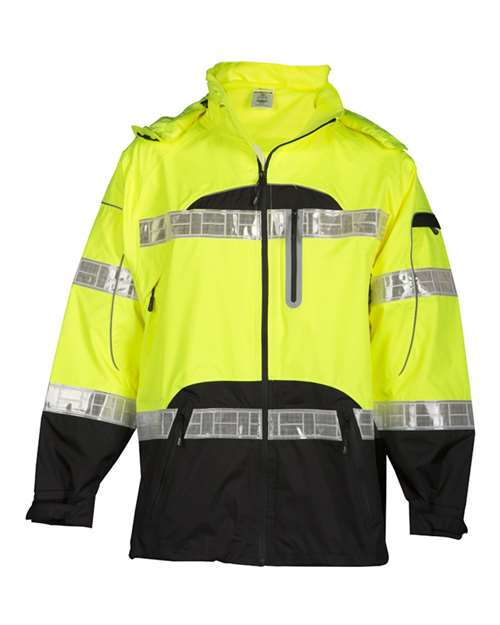 Kishigo Unisex Premium Black Series® Rainwear Jacket in Lime, front view